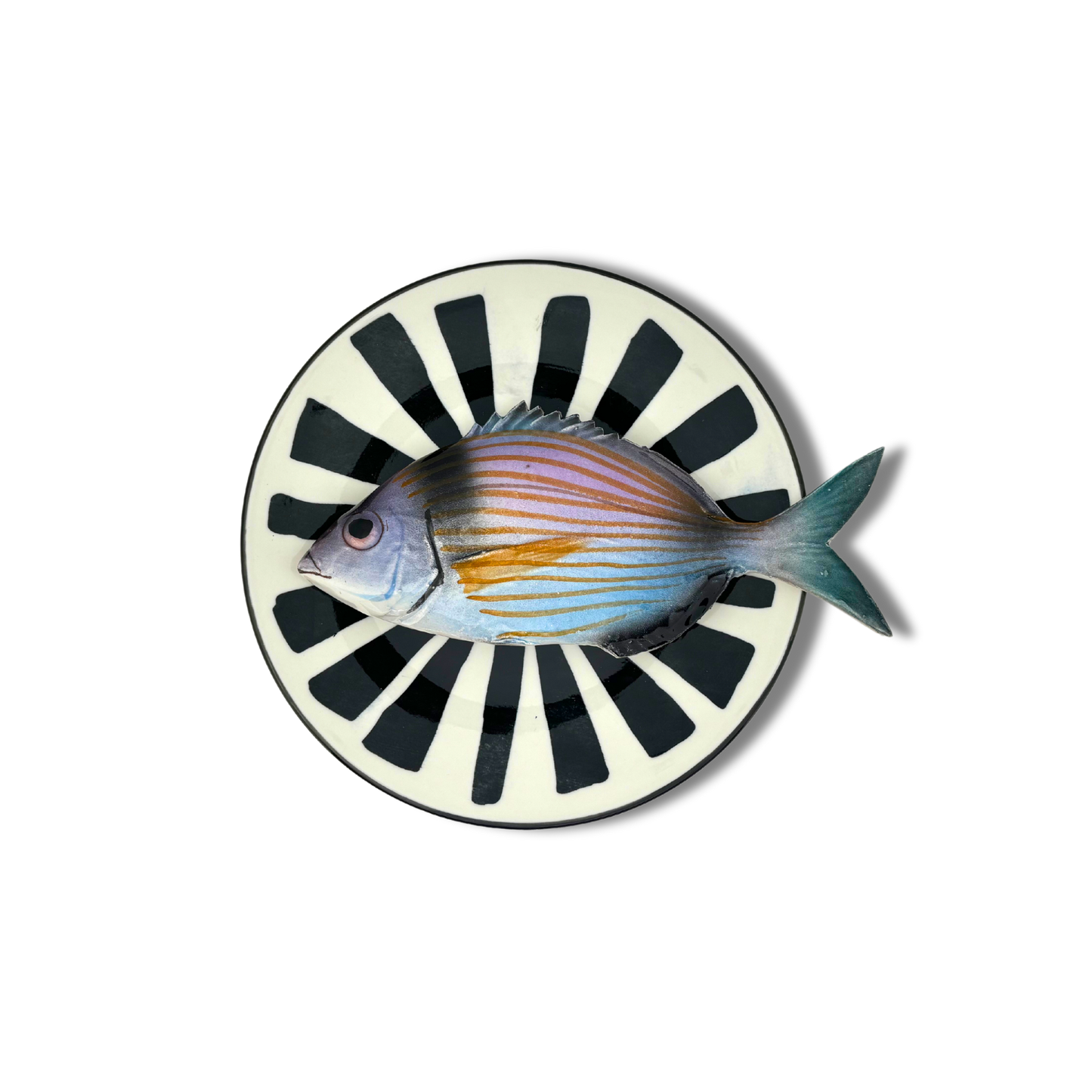 Viatora op bord met zwart/wit decoratie, 20 cm rond