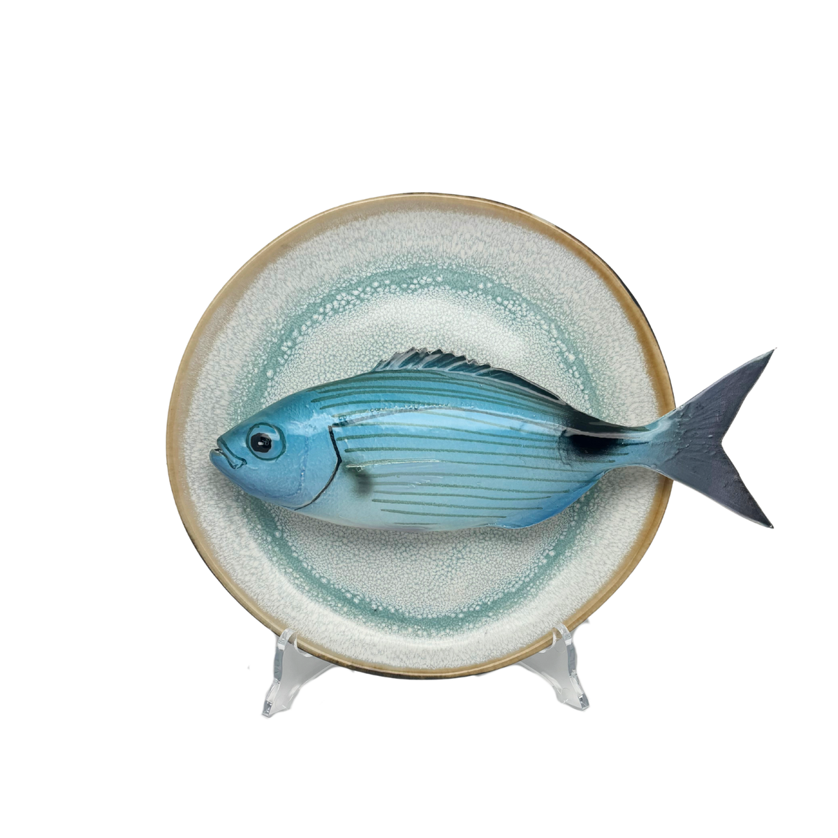 Occhiata op licht aqua blauw handgemaakt en beschilderd bord, 20cm