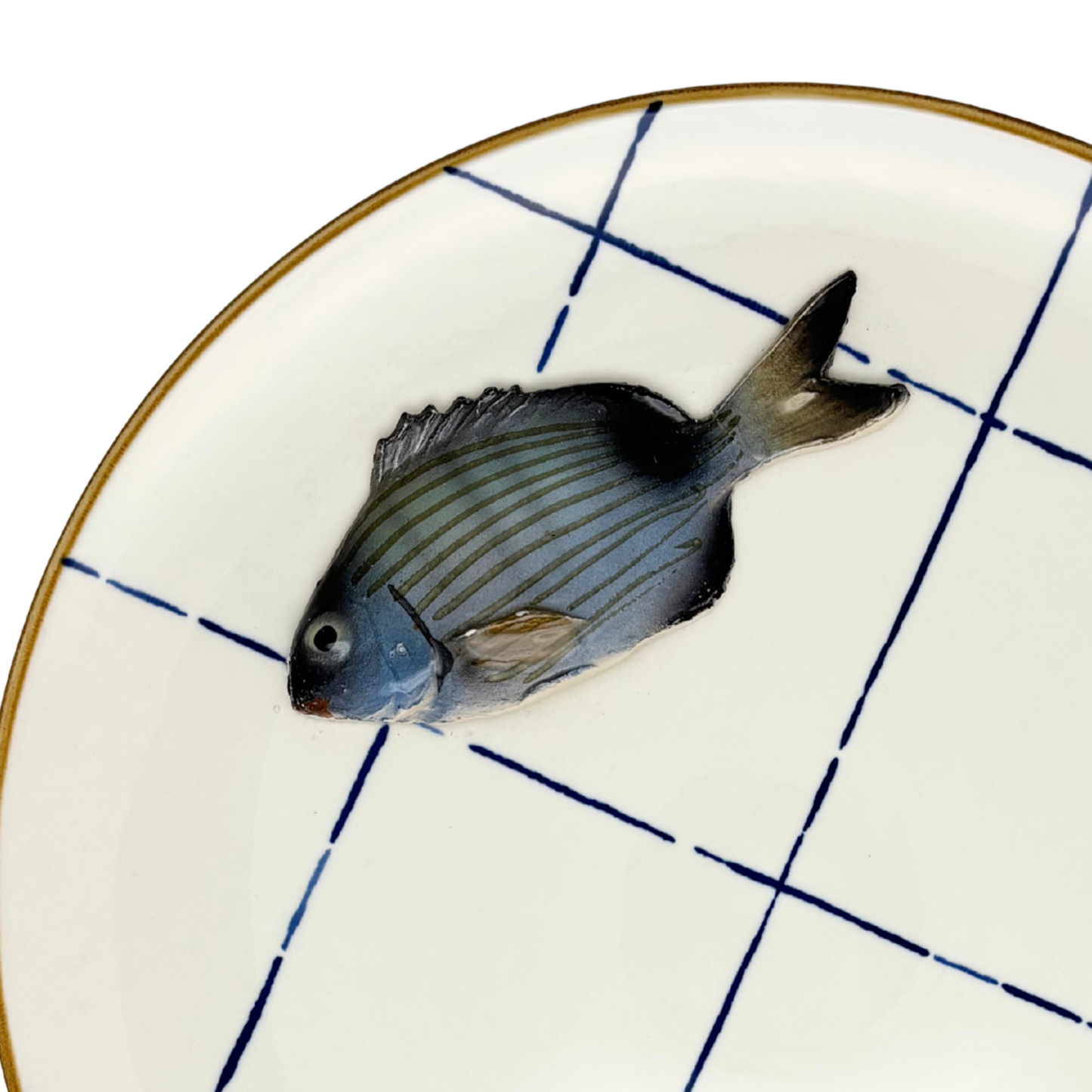 Serveer/borrelbord wit met blauwe ruit met sarago piccolo, 27cm rond