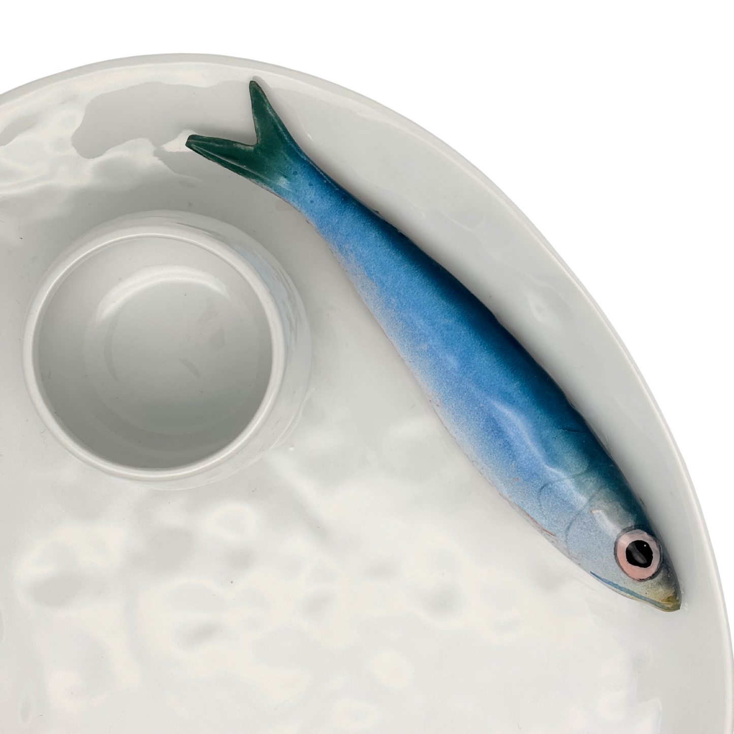 Uniek borrelbord wit met sardine en dipbakje, 28X24 cm