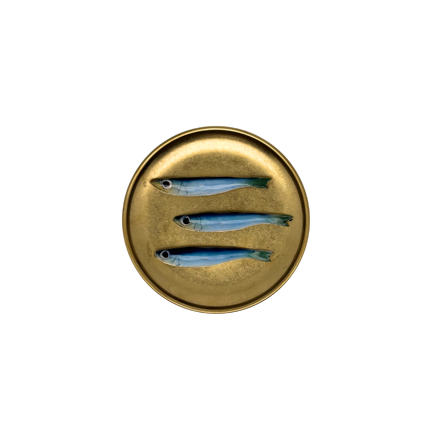 Sardines piccolo op antiek gouden bordje, 14 cm rond