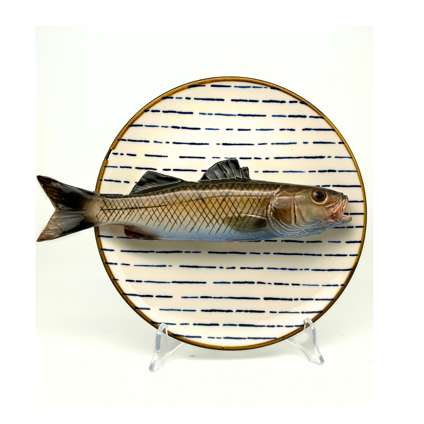 Spigola grande op blauw streep bord, 22cm rond