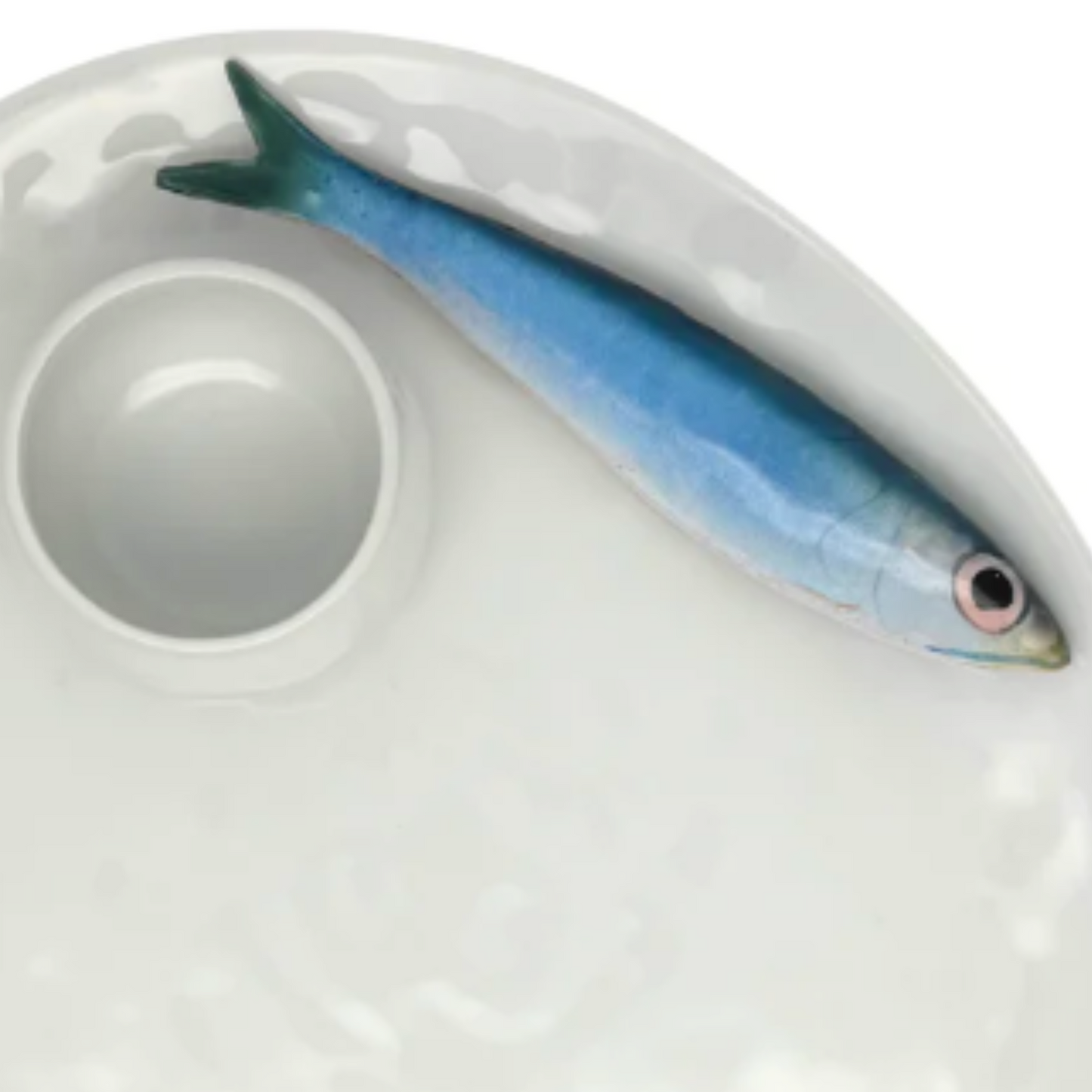 Serveer/borrelbord wit met sardine en dipbakje, 28X24 cm