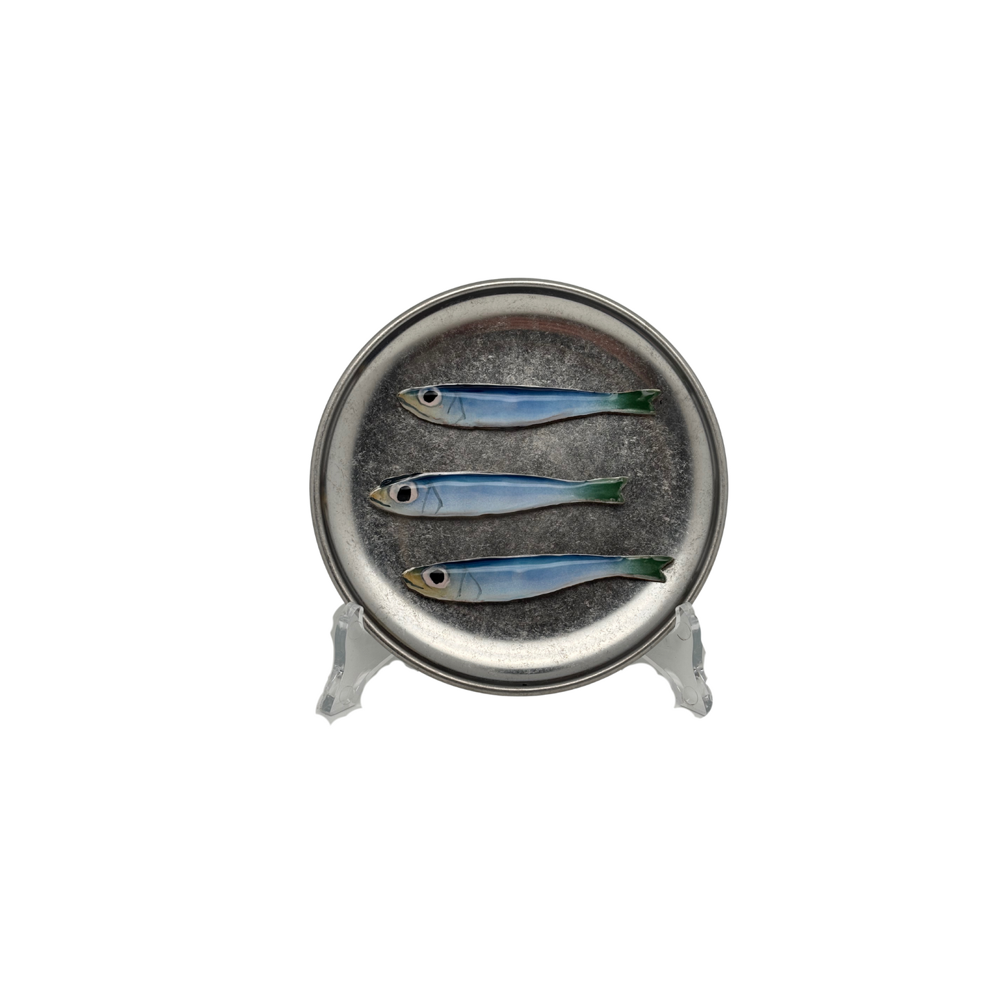 Sardines piccolo op antiek zilver bordje, 14 cm rond