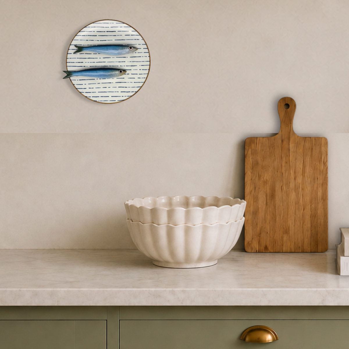 Sardines op blauw gestreept bord, 22cm rond