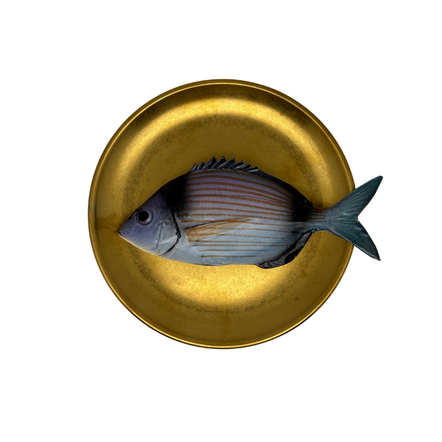 Viatora op antique goud bord, 20 cm rond