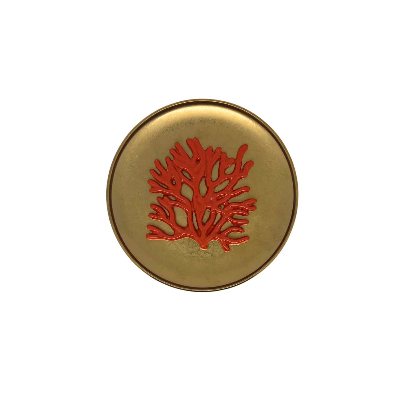 Koraal piccolo op antiek gouden bord, 16cm