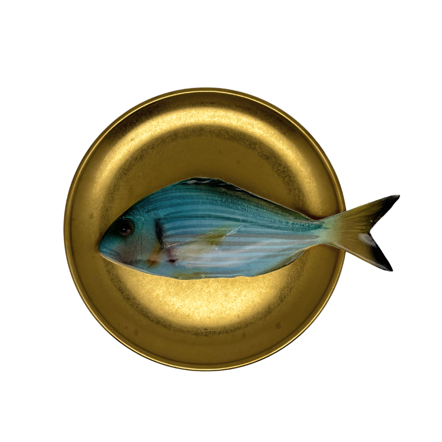 Orata medio op antique goud bord, 20 cm rond