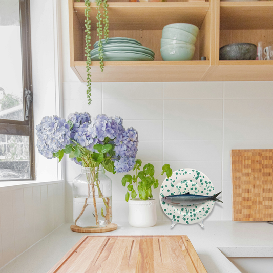 Alaccia/Haring op wit met groene verfspatten bord, 22 cm