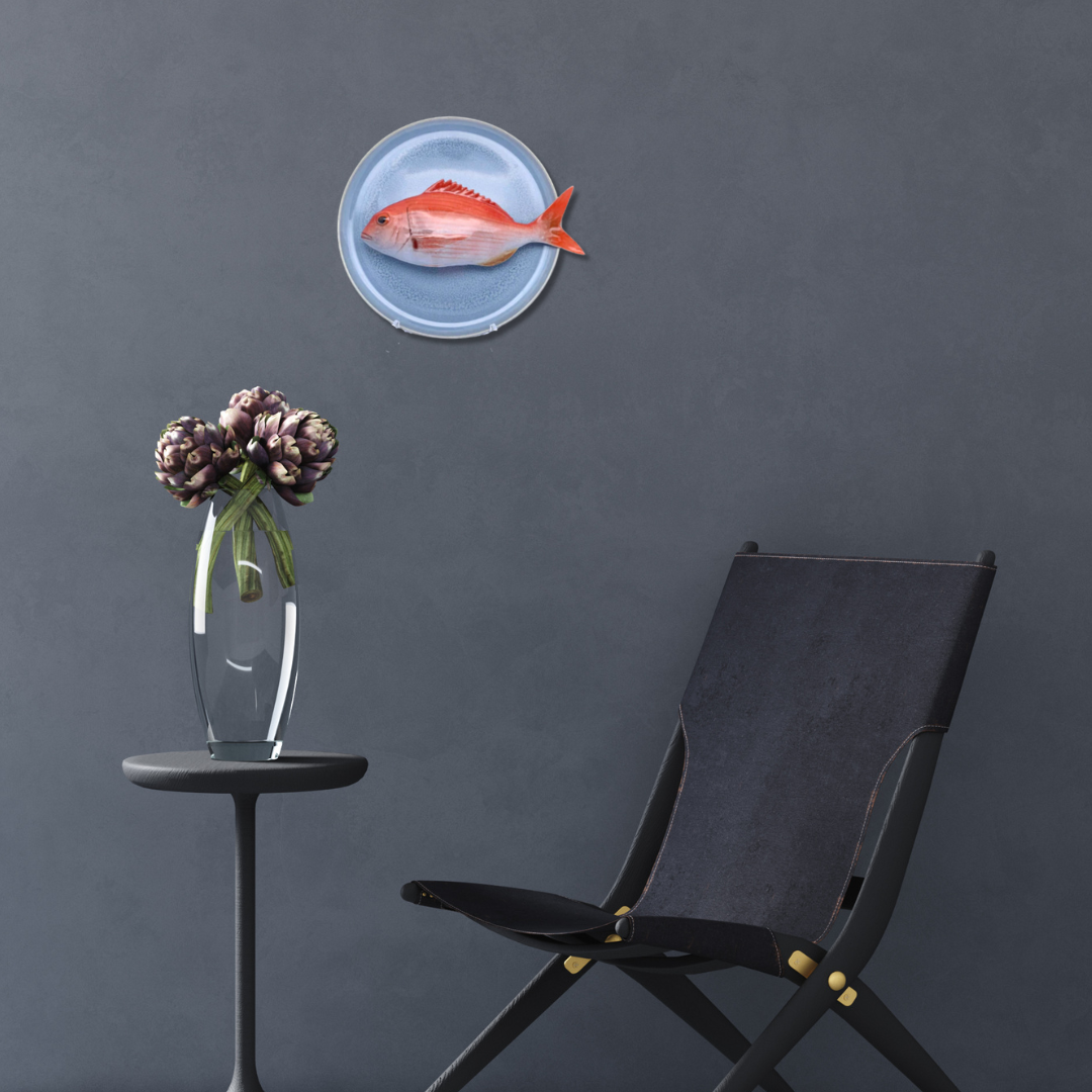 Pagro op licht blauw bord, 26 cm rond