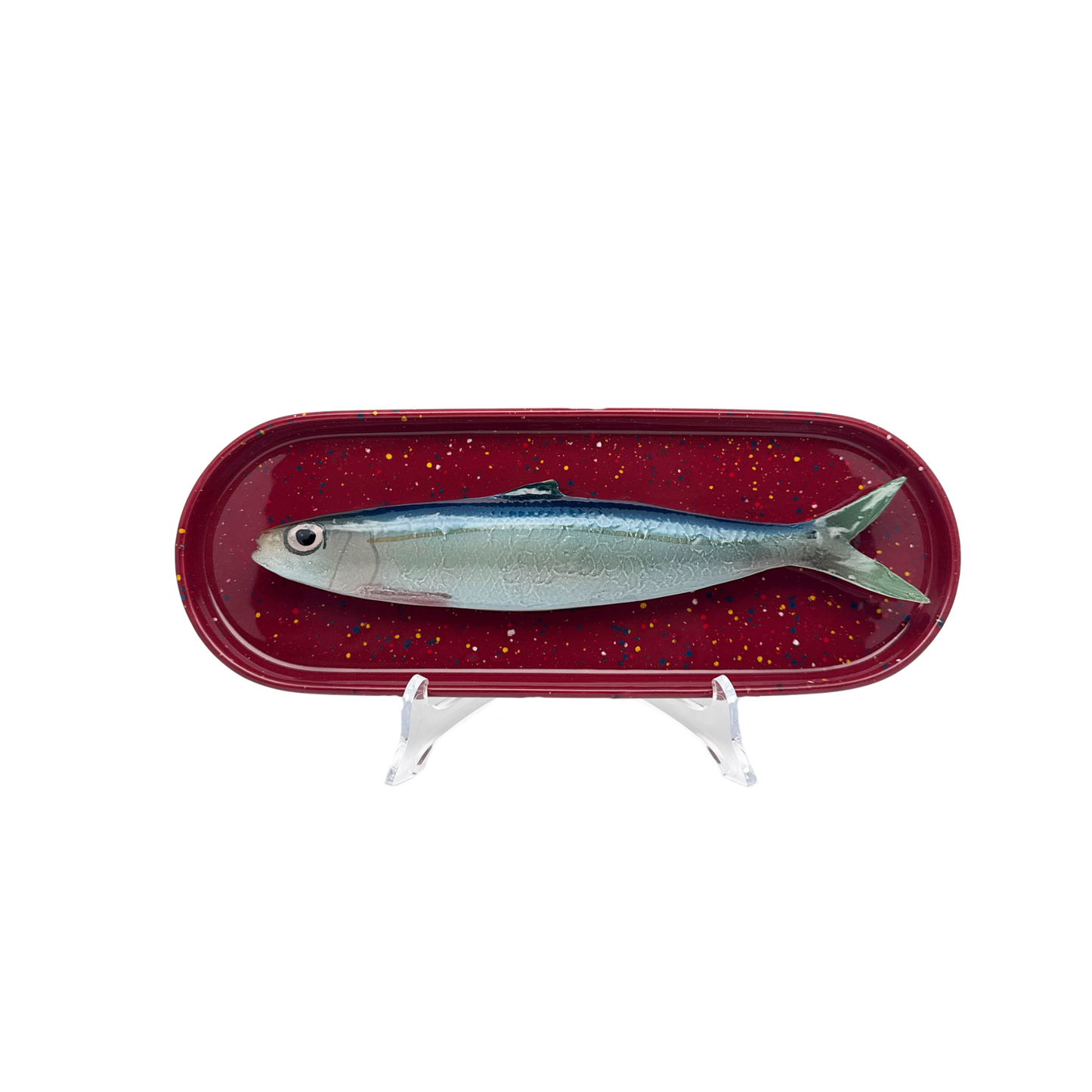 Alaccia/Haring op langwerpig ovaal burgundy, spikkel bord, 28x10cm
