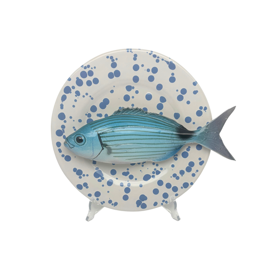 Occhiata op wit met blauwe verfspatten bord, 22 cm