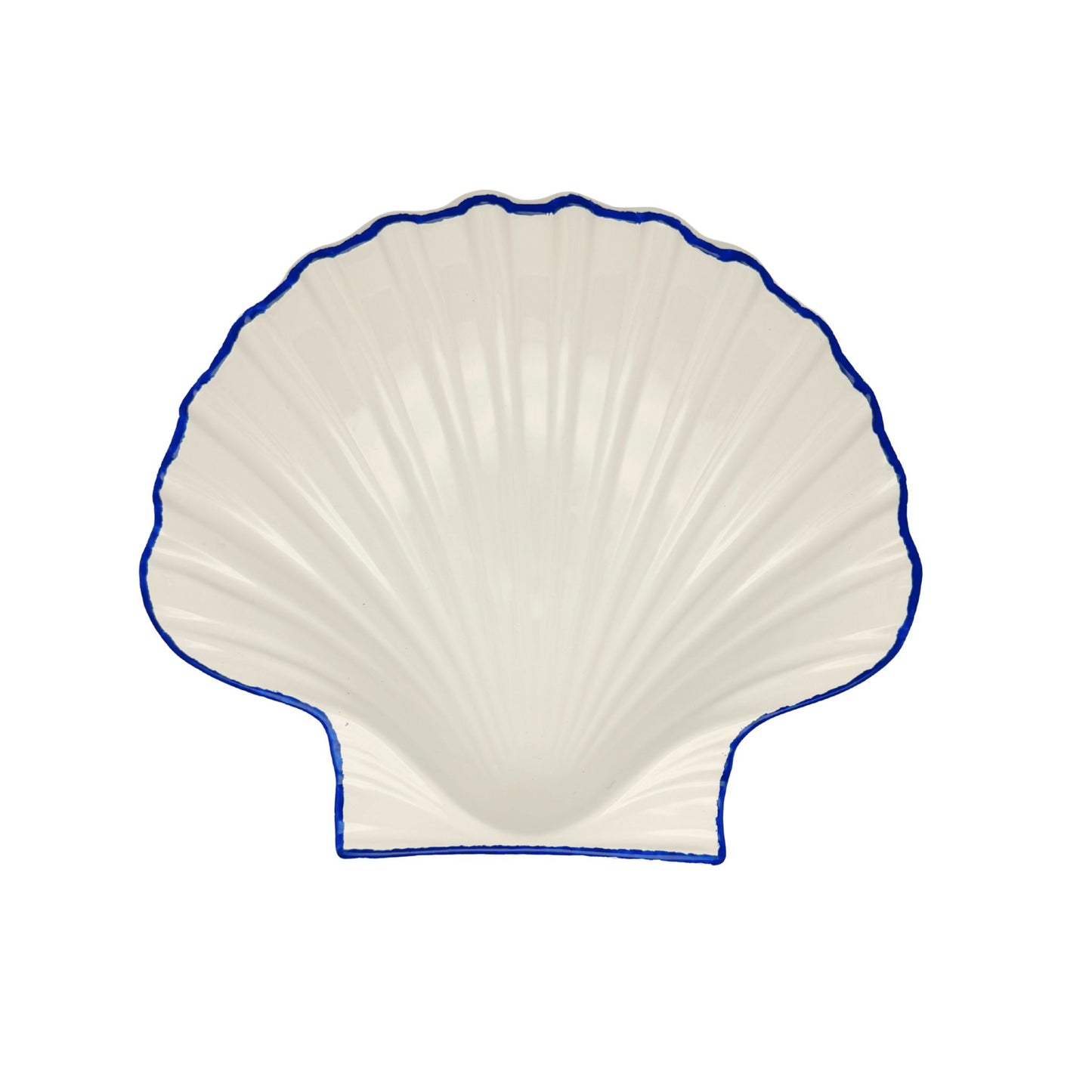 Decoratief keramiek Schelpenschaal wit met blauwe rand, B25,5xD21xH6cm