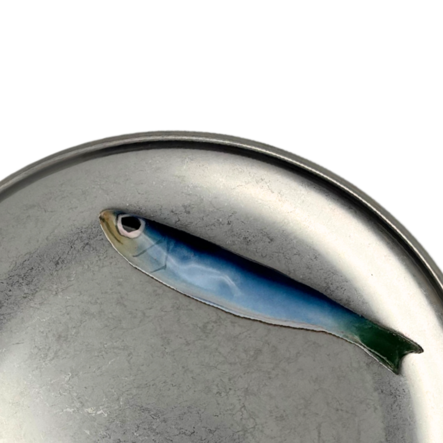 Serveerbordje antiek zilver met sardine piccolo, 16,5cm rond