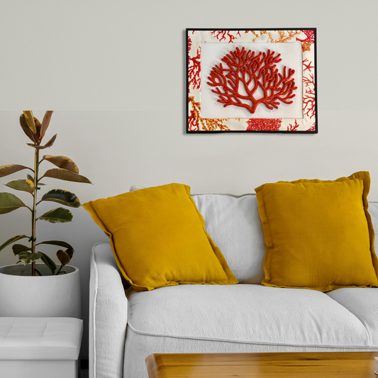 Koraal groot inlijst met passe-partout koraalprint , lijst zwart 51x41cm