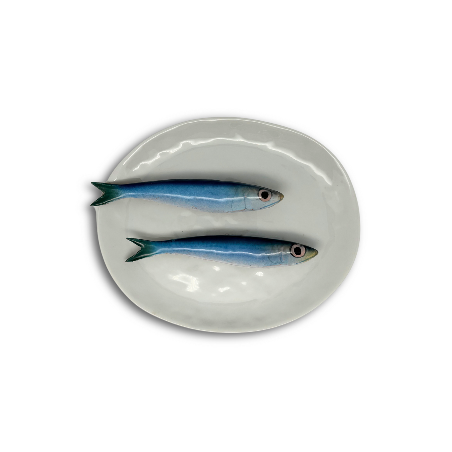 Sardines medio op ovaal wit bord, 22 x 19 cm ovaal