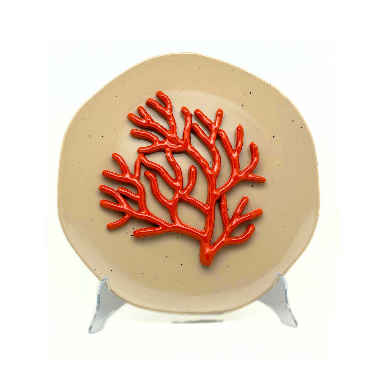 Koraal medio op zand kleur hoekig bord, 26 cm