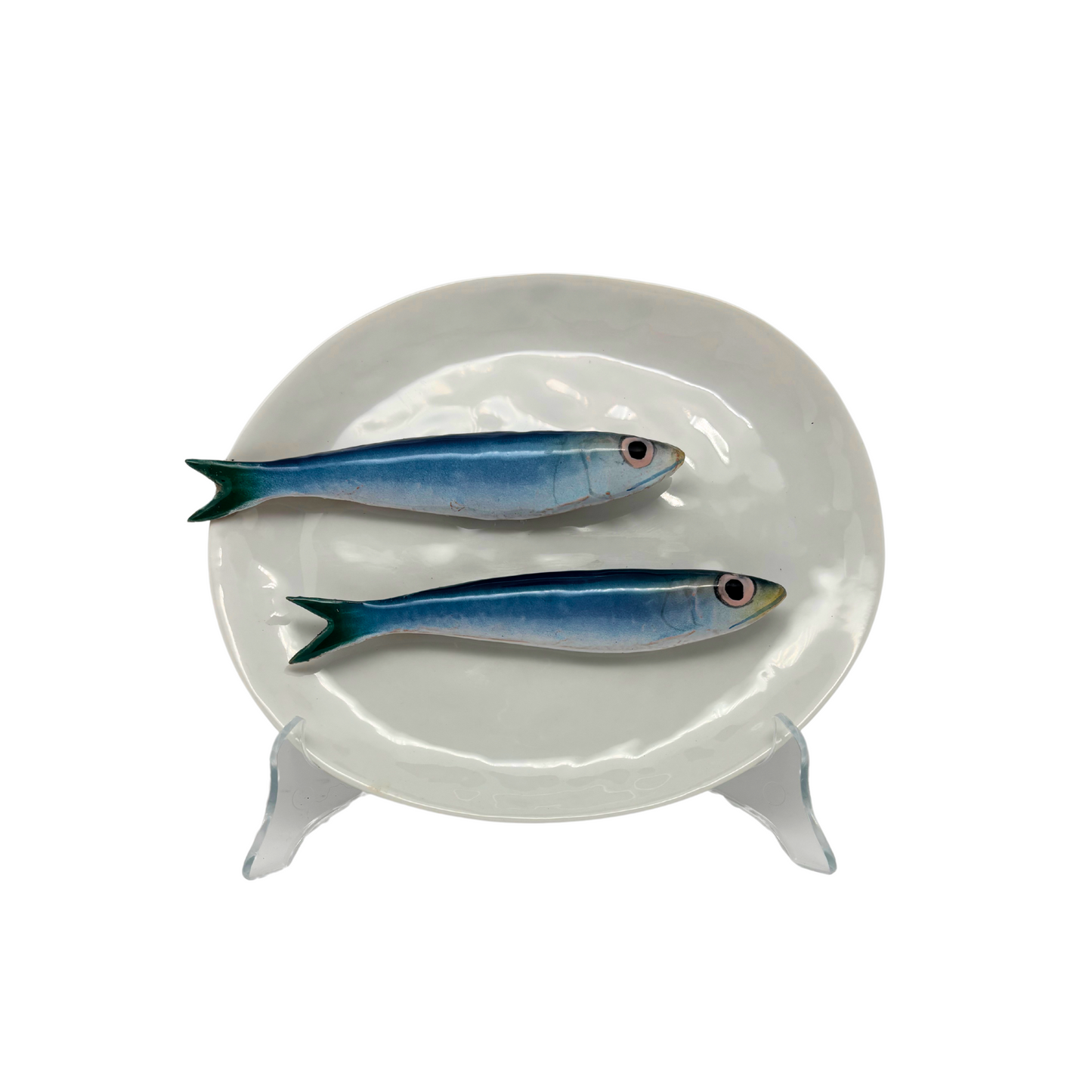 Sardines medio op ovaal wit bord, 22 x 19 cm ovaal