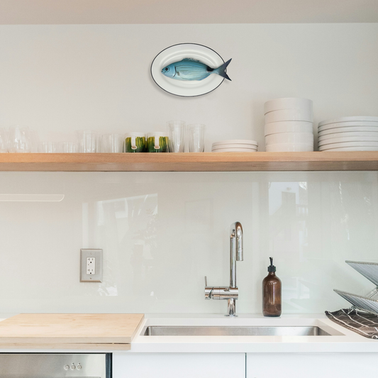 Occhiata op ovaal wit bord met donker grijze rand, 24x17cm