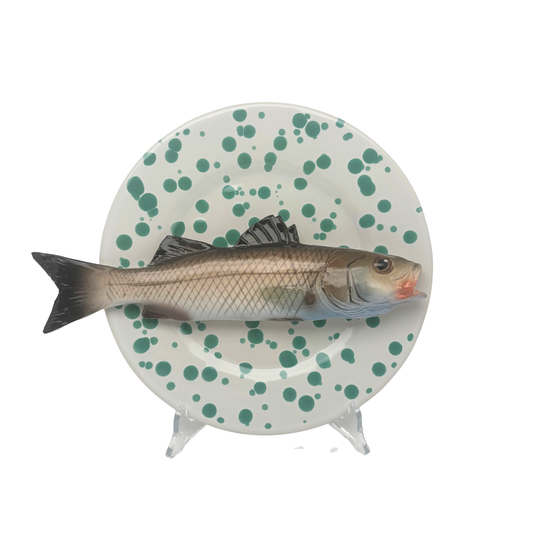 Spigola op wit met groen verfspatten bord, 22 cm