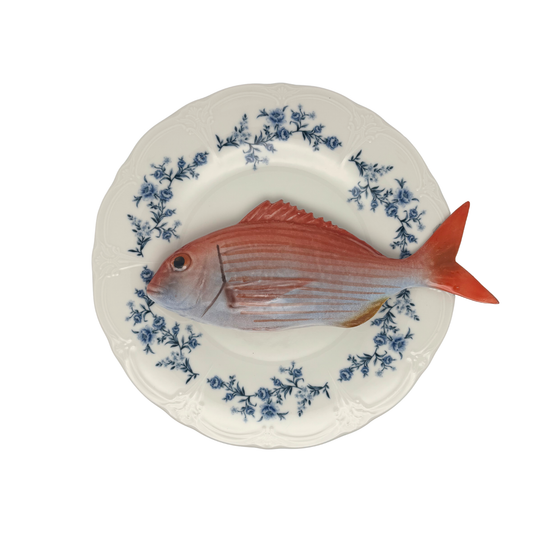 Pagro op wit met blauwe details op decoratief bord, 25cm