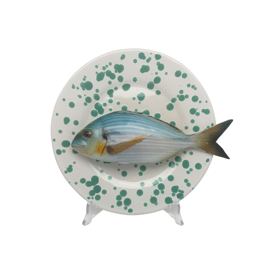 Orata op wit met groene verfspatten bord, 22 cm