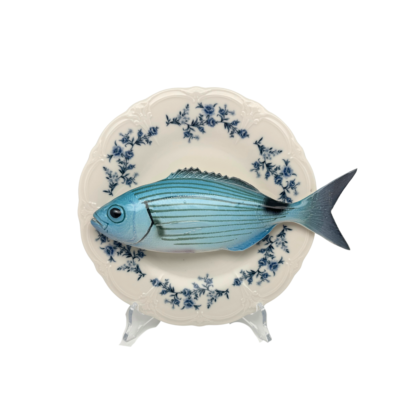 Occhiata op wit met blauwe details op decoratief bord, 21cm