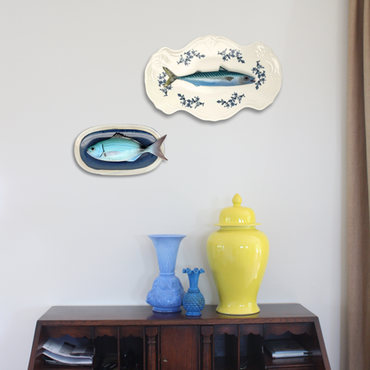 Occhiata op ovaal blauw bord met lichte rand, 26x25cm