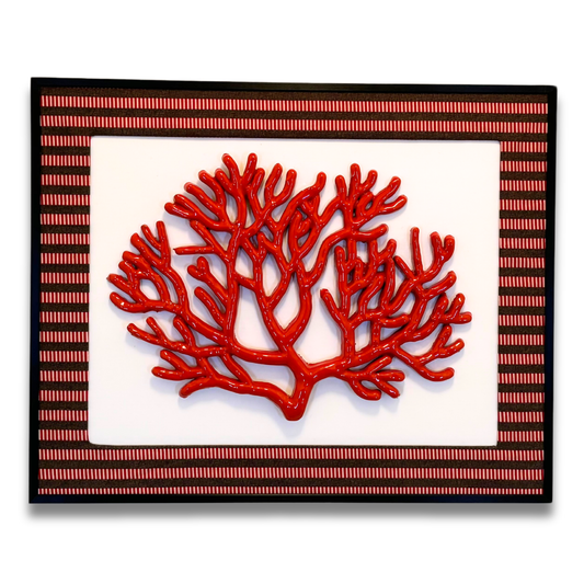 Koraal groot in groen/rood streep passe-partout, lijst zwart 51x41cm