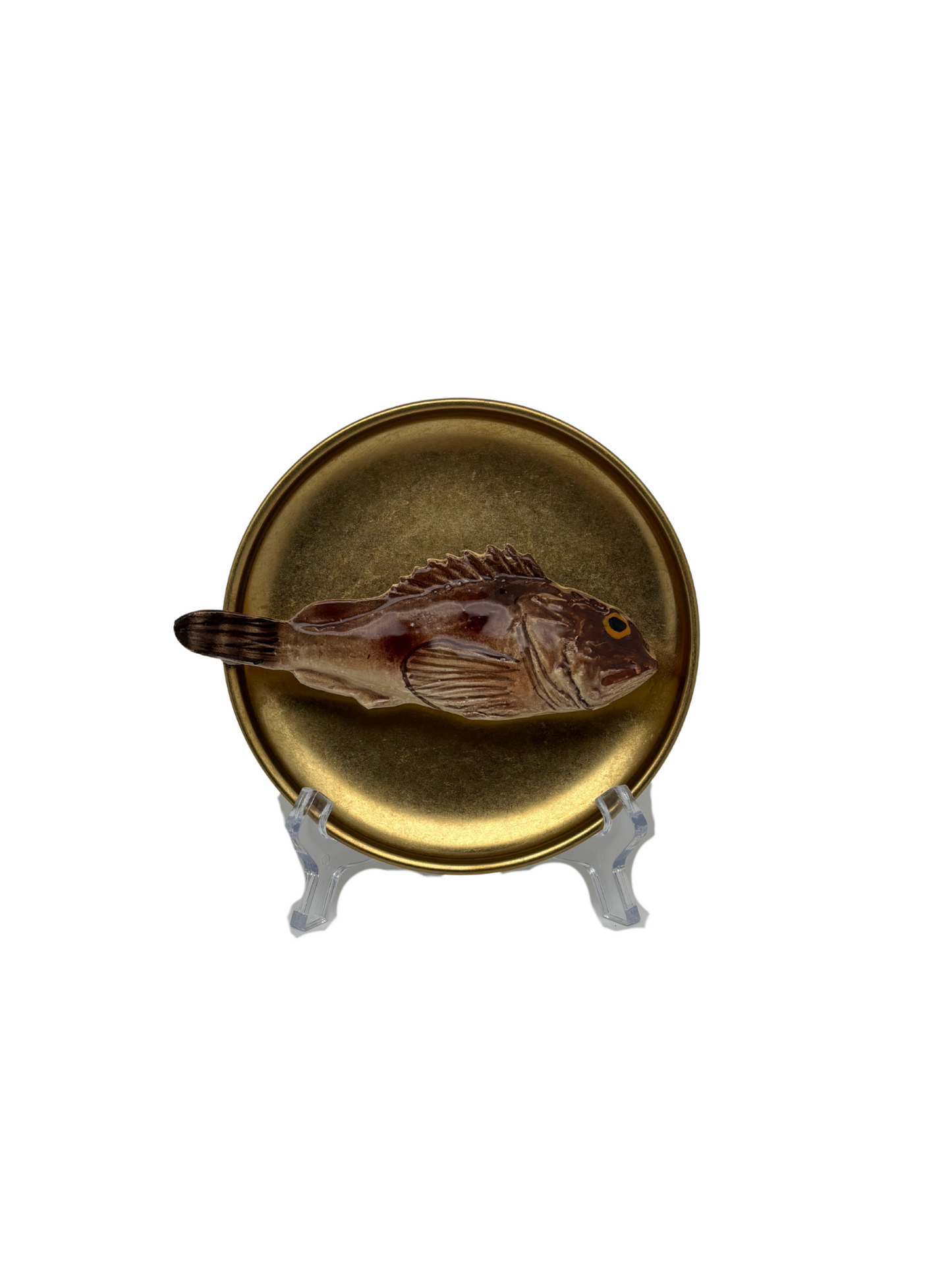Scorfano Marrone op antiek gouden bord, 13.5 cm rond