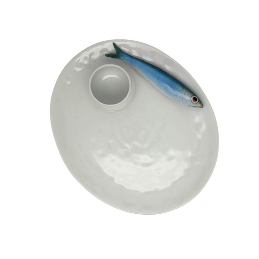 Uniek borrelbord wit met sardine en dipbakje, 28X24 cm