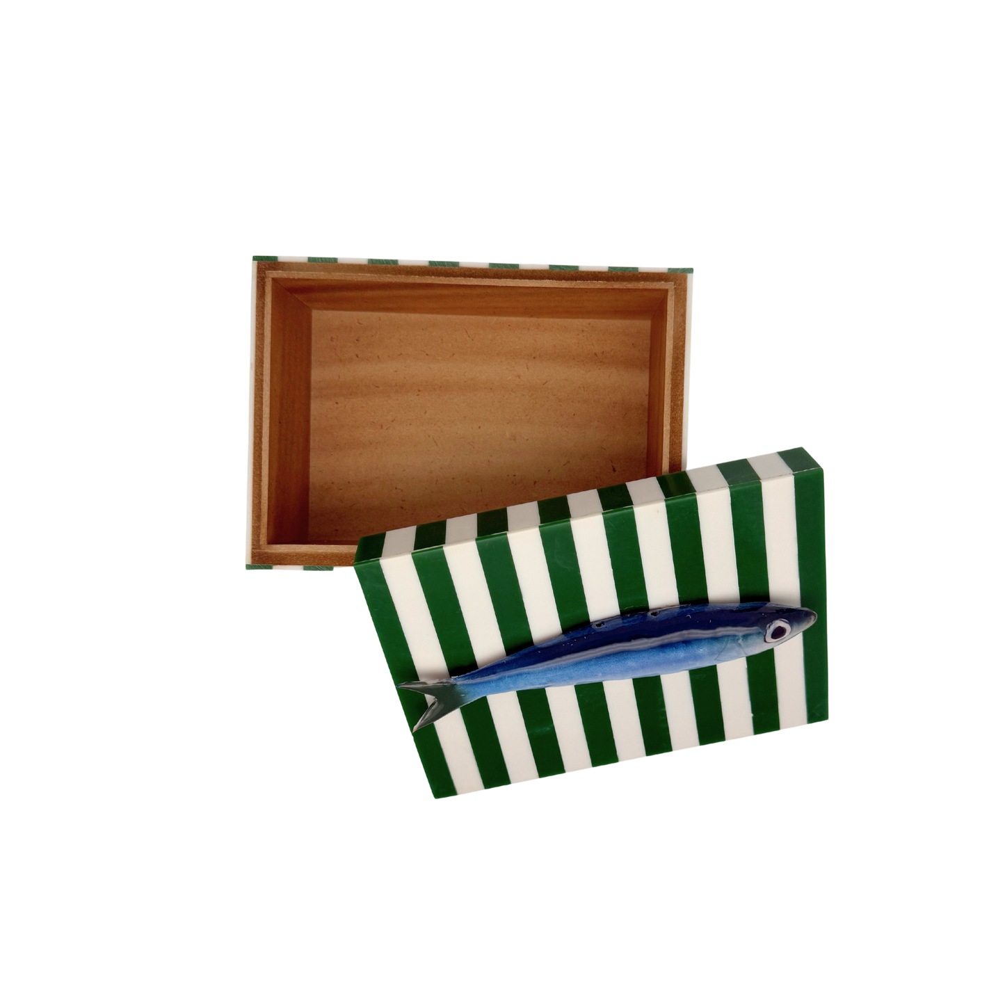 Sardine op groen met wit gestreept opbergbox, L18XB12,5XH7 cm