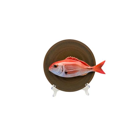 Pagello op een taupe kleur bordje, 16cm rond