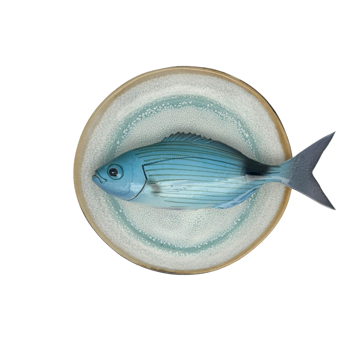 Occhiata op licht aqua blauw handgemaakt en beschilderd bord, 20cm