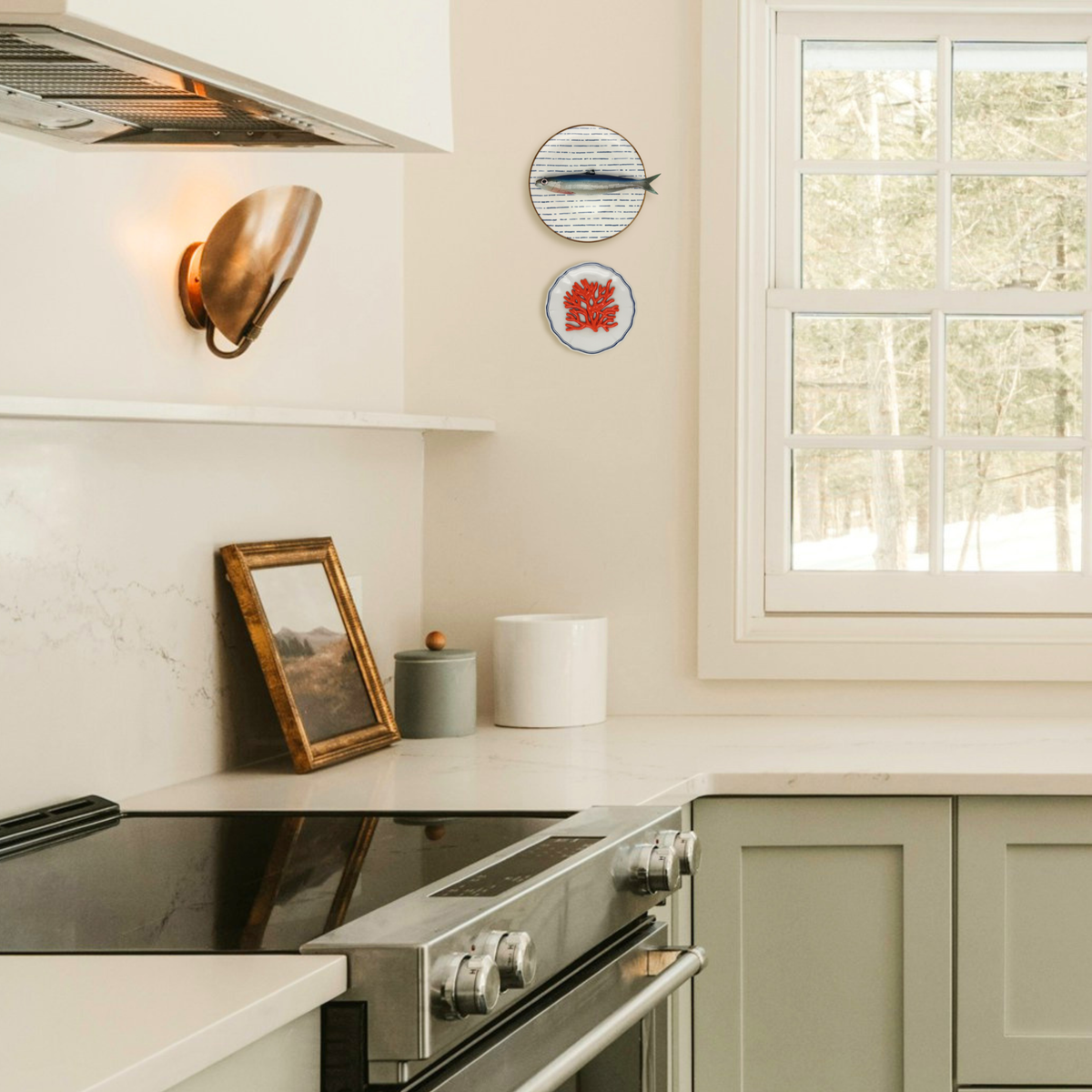 Alaccia/Haring op blauw gestreept bord,  22cm rond