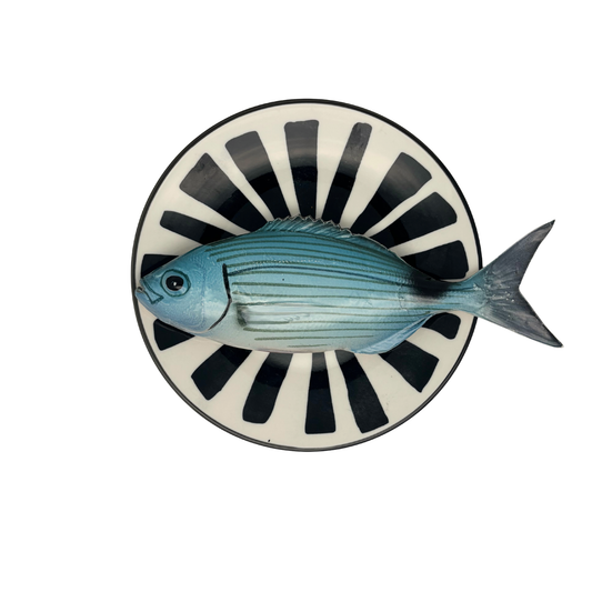 Occhiata op bord met zwart/wit decoratie, 20cm rond