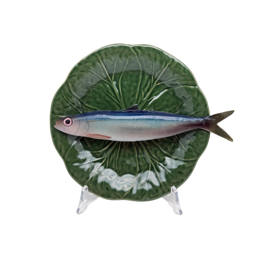 Alaccia/Haring op een groen bladvormig bord, 27 cm