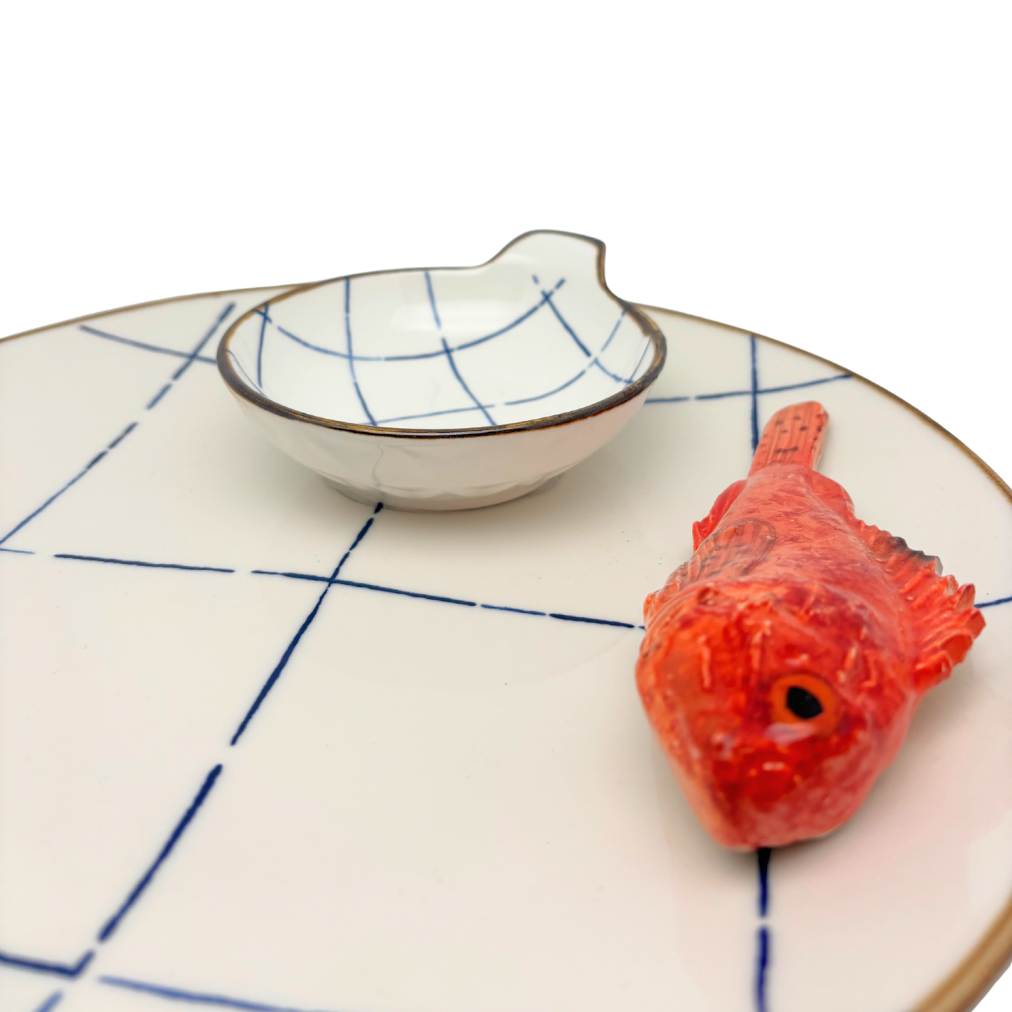 Scorfano Borrelbord met dipbakje - blauw-wit ruit 26cm