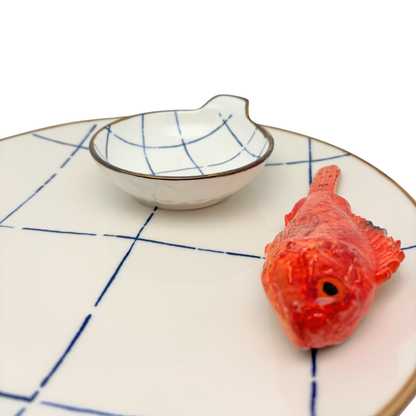 Scorfano Borrelbord met dipbakje - blauw-wit ruit 26cm