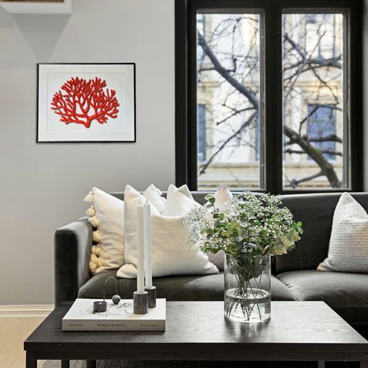 Koraal keramiek groot ingelijst met passe-partout off-white, 50X40cm