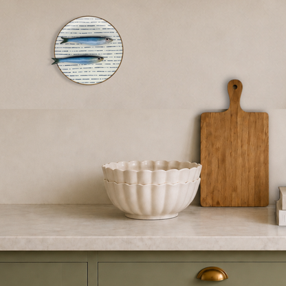 Sardines op blauw gestreept bord,  22cm rond