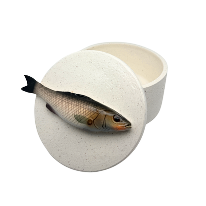 Spigola - Decoratief keramiek pot met deksel, 15 cm rond, handgemaakt