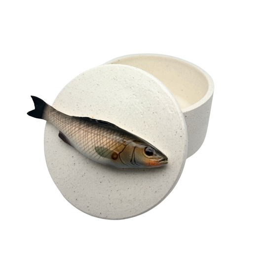 Spigola - Decoratief keramiek pot met deksel, 15 cm rond, handgemaakt