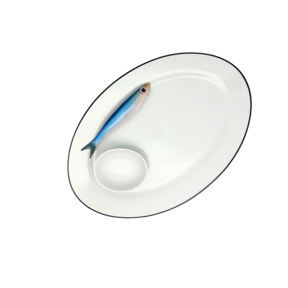 Haring/Alaccia Borrelbord met dipbakje - Ovaal wit serveerbord 35x24cm
