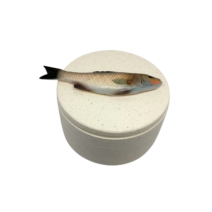 Spigola - Decoratief keramiek pot met deksel, 15 cm rond, handgemaakt