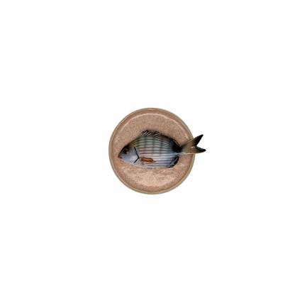 Sarago piccolo op roze bewerkt bordje, 12 cm rond