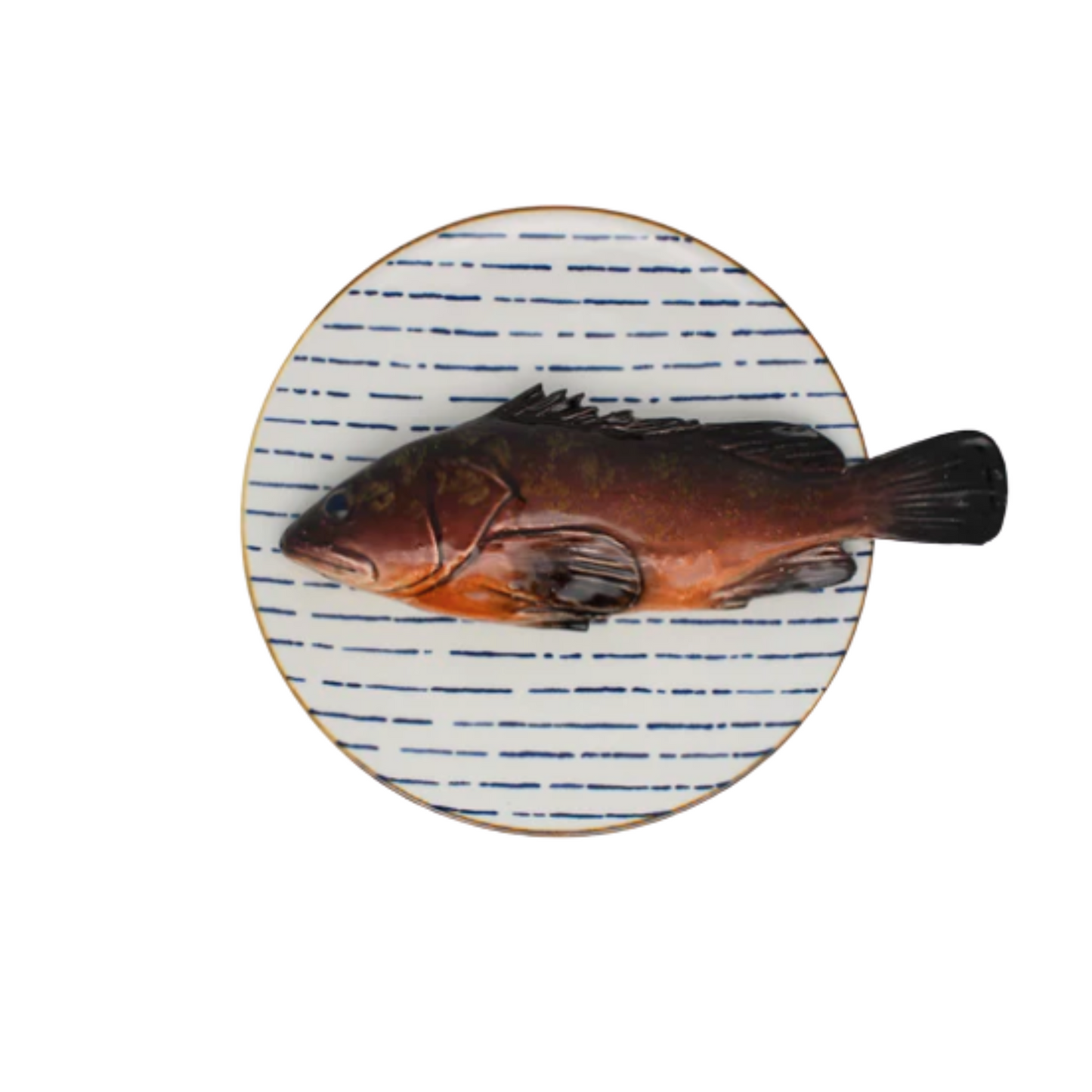 Cernia medio op wit met blauw gestreept bord, 22 cm rond