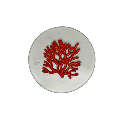 Koraal - Decoratief keramiek handgemaakt vergrijsd wit, sierdoos met deksel rond, 18 cm