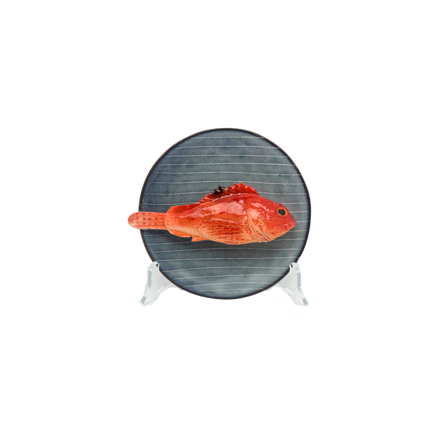 Scorfano op grijs/blauw krijtstreep bord, 14 cm