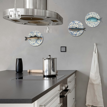 Spigola op wit met blauw verfspatten bord, 22 cm